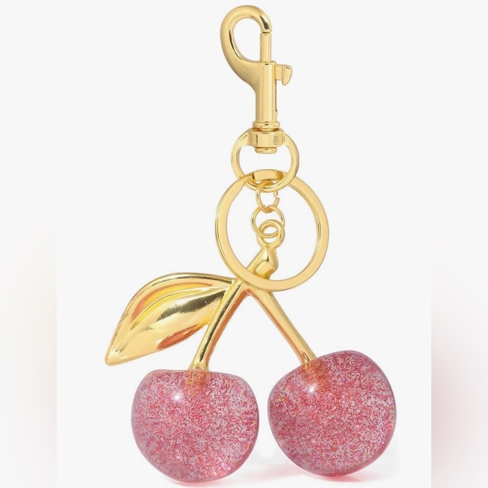 Cherry Keychain with Gold Accents